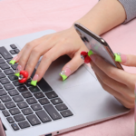 Neon Kiss – Blush Pink & Neon Green Short Duck Press-Ons with 3D Lip & Rhinestone Charms - Image 4