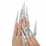 Diamond Spike-Silver Glitter Stiletto Press-Ons with Full Rhinestone Coverage - Image 5