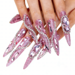 Pink Glitz Twist-Glitter Pink Stiletto Press-Ons with Rhinestone Swirls - Image 5