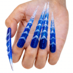 Ice Vortex-Cobalt Blue Stiletto Press-Ons with Silver Swirls - Image 5