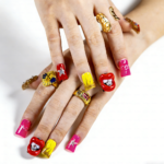 Neon Bite-Fiery Red & Hot Pink Short Duck Press-Ons with 3D Lip & Rhinestone Charms - Image 5