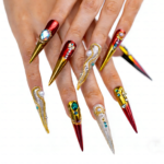 Royal Gala-Red & Gold Stiletto Press-Ons with Crystal & Pearl Accents - Image 5