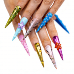 Rainbow Pop-Multi-Color Stiletto Press-Ons with 3D Floral & Rhinestone Accents - Image 5