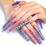 Mystic Gradient -Multi-Tone Long Square Press-Ons with Chrome & Glitter Accents - Image 5