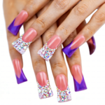 Blossom Gradient – Pink & Purple Long Duck Press-Ons with Crystal & Floral Accents - Image 6