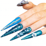 Ocean Chrome – Teal & Silver Stiletto Press-Ons with Crystal Accents - Image 5