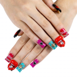 Diva Pout -Bold Multi-Color Short Duck Press-Ons with 3D Lip & Rhinestone Charms - Image 2