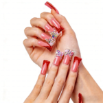 Ruby Blush – Pink & Red Glitter Long Duck Press-Ons with Iridescent Crystals - Image 5