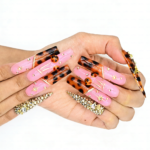 Tortie Cherry – Long Stiletto Press-Ons with Tortoiseshell & Cherry Accents - Image 5