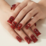 Scarlet Blaze Hand & Foot Set – Red Crystal-Encrusted Press-Ons - Image 6