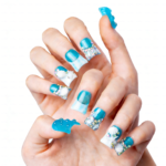 Tide Sparkle-Ocean Blue Short Duck Press-Ons with Starfish & Seashell Charms - Image 5