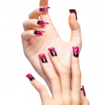 Blaze Pop-Hot Pink & Black Short Duck Press-Ons with Flame Graphics - Image 5