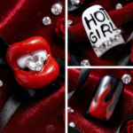 Rebel Pout-Rebel Red & Black Short Duck Press-Ons with 3D Lip & Rhinestone Charms - Image 6