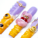 Sunset Swirl-Lavender & Mango Long Square Press-Ons with 3D Lip & Chain Charms - Image 6
