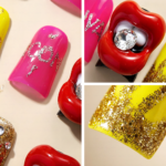 Neon Bite-Fiery Red & Hot Pink Short Duck Press-Ons with 3D Lip & Rhinestone Charms - Image 6