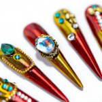 Royal Gala-Red & Gold Stiletto Press-Ons with Crystal & Pearl Accents - Image 6