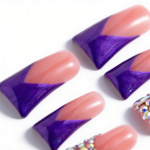 Blossom Gradient – Pink & Purple Long Duck Press-Ons with Crystal & Floral Accents - Image 7