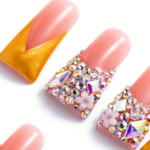 Sunset Blossom – Pink & Gold Long Duck Press-Ons with Crystal & Floral Accents - Image 6