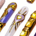 Royal Opulence – Purple & Gold Long Square Press-Ons with 3D Baroque Charms - Image 6