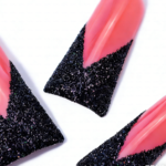 Crimson Noir – Pink & Black Glitter Long Duck Press-Ons with Crystal Accents - Image 6