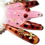 Tortie Cherry – Long Stiletto Press-Ons with Tortoiseshell & Cherry Accents - Image 6