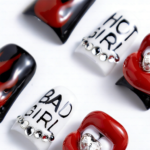 Rebel Pout-Rebel Red & Black Short Duck Press-Ons with 3D Lip & Rhinestone Charms - Image 7