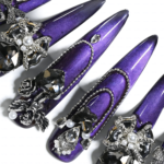 Noir Amethyst-Satin Purple Stiletto Press-Ons with Dark Crystal & Chain Charms - Image 7
