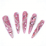 Pink Glitz Twist-Glitter Pink Stiletto Press-Ons with Rhinestone Swirls - Image 7