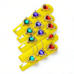 Sunset Heart-Neon Yellow Long Square Press-Ons with Rainbow Crystal Hearts - Image 7