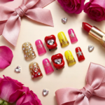 Neon Bite-Fiery Red & Hot Pink Short Duck Press-Ons with 3D Lip & Rhinestone Charms - Image 7