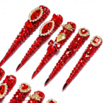 Ruby Royale -Crimson Red Long Stiletto Press-Ons with Rhinestone Halo, Heart Gem & Gold Bow Charms - Image 7
