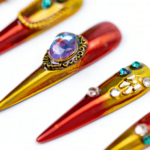 Royal Gala-Red & Gold Stiletto Press-Ons with Crystal & Pearl Accents - Image 7