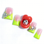 Neon Kiss – Blush Pink & Neon Green Short Duck Press-Ons with 3D Lip & Rhinestone Charms - Image 7