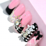 Sugar Bite – Sweet Pink Long Duck Press-Ons  with Pearl Bow & Rhinestone Charm - Image 7