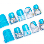 Tide Sparkle-Ocean Blue Short Duck Press-Ons with Starfish & Seashell Charms - Image 7