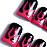 Blaze Pop-Hot Pink & Black Short Duck Press-Ons with Flame Graphics - Image 7