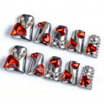 Ruby Chrome-Metallic Silver Short Duck Press-Ons with Red Crystal & Heart Charms - Image 8
