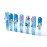 Ocean Whisper-Ocean Blue Long Coffin Press-Ons with Jellyfish & Starfish Charms - Image 8