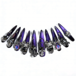 Noir Amethyst-Satin Purple Stiletto Press-Ons with Dark Crystal & Chain Charms - Image 8