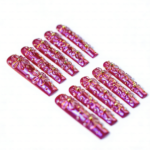 Bloom Aurora-Iridescent Purple Long Square Press-Ons with 3D Floral Charms - Image 8