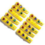Sunset Heart-Neon Yellow Long Square Press-Ons with Rainbow Crystal Hearts - Image 8