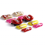 Neon Bite-Fiery Red & Hot Pink Short Duck Press-Ons with 3D Lip & Rhinestone Charms - Image 8