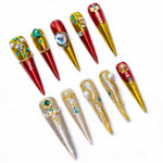 Royal Gala-Red & Gold Stiletto Press-Ons with Crystal & Pearl Accents - Image 8