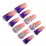 Blossom Gradient – Pink & Purple Long Duck Press-Ons with Crystal & Floral Accents - Image 10