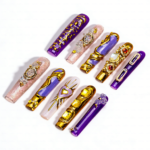 Royal Opulence – Purple & Gold Long Square Press-Ons with 3D Baroque Charms - Image 8