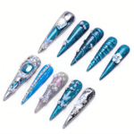 Ocean Chrome – Teal & Silver Stiletto Press-Ons with Crystal Accents - Image 8
