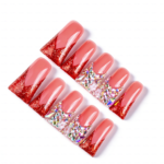 Ruby Blush – Pink & Red Glitter Long Duck Press-Ons with Iridescent Crystals - Image 8