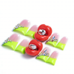 Neon Kiss – Blush Pink & Neon Green Short Duck Press-Ons with 3D Lip & Rhinestone Charms - Image 8