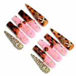Tortie Cherry – Long Stiletto Press-Ons with Tortoiseshell & Cherry Accents - Image 8