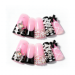 Sugar Bite – Sweet Pink Long Duck Press-Ons  with Pearl Bow & Rhinestone Charm - Image 8